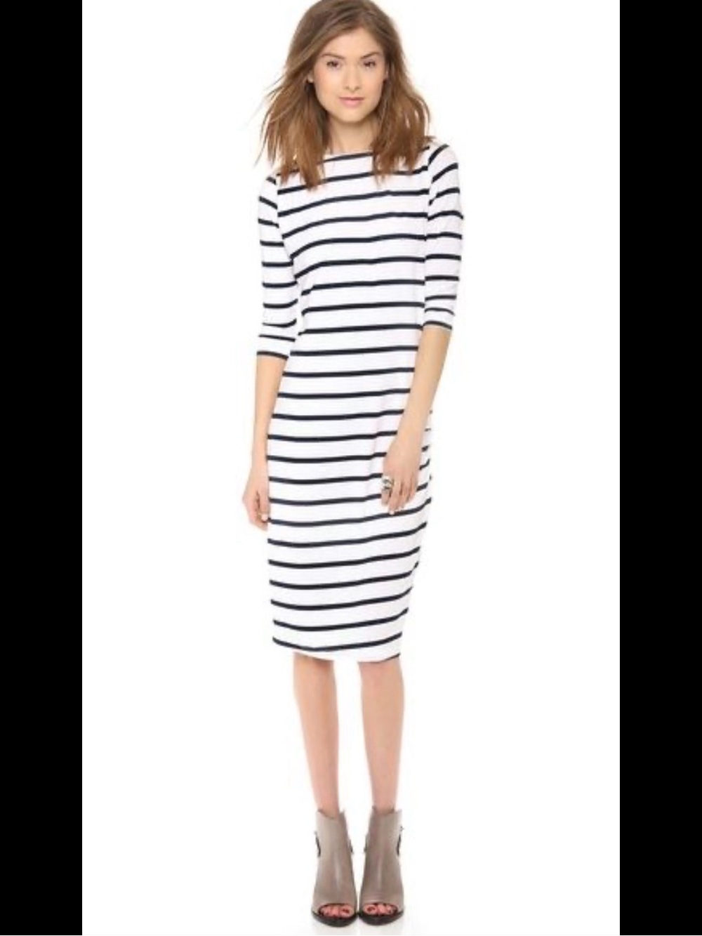 Tristan Navy and White Striped Tie-Front Midi Dress